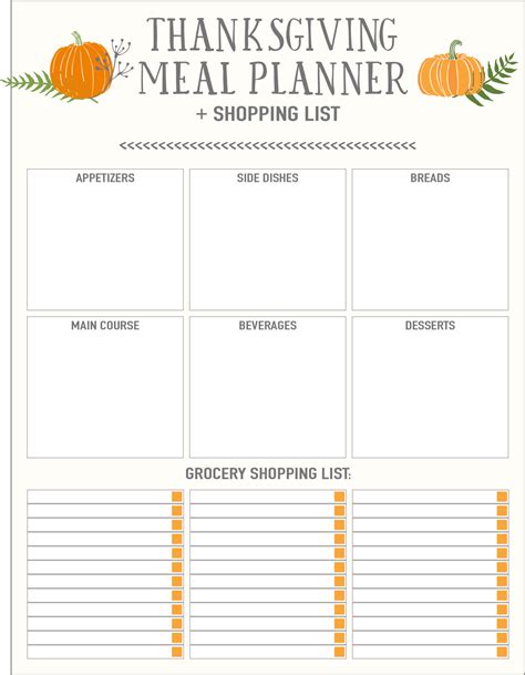 Thanksgiving Food List Template