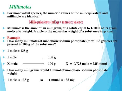 Electrolyte solutions: Milliequivalents, millimoles and milliosmoles ...