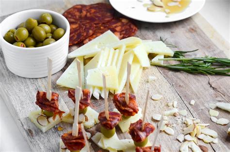 Chorizo, Manchego and Olive Skewers