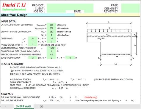 Shear Wall Design - Excel Sheets