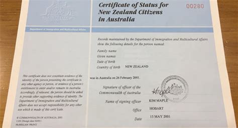 Oz Kiwi - Certificate of Status for New Zealand citizens in Australia