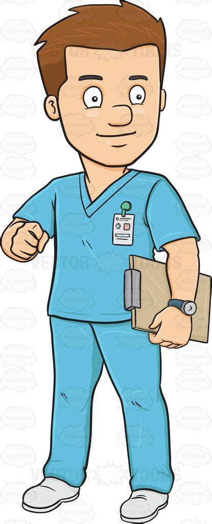 A Male Nurse In Scrubs Holding A Clipboard | Male nurse, Nurse cartoon ...