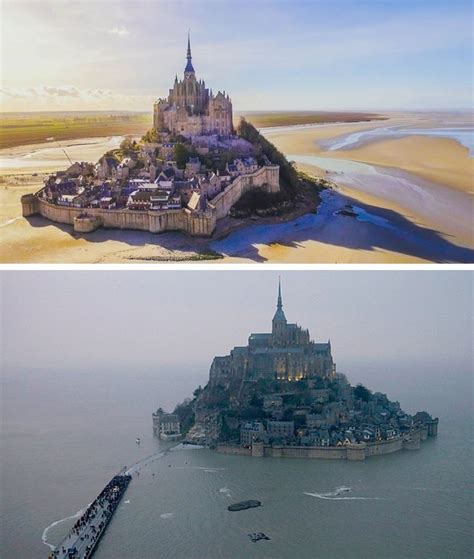 Mont Saint-Michel low tide vs. high tide | High tide low tide ...