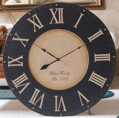 Large 36 inch Wall Clock Framed Antique Style Tuscan Black