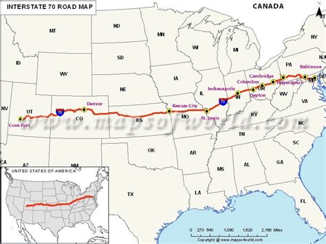 US Interstate 70 Map - Cove Fort, Utah to Baltimore, Maryland ...