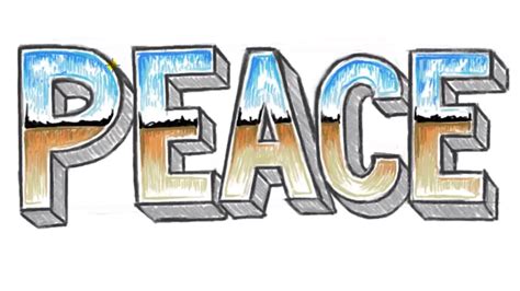 How to Draw PEACE 3D - 3D Block Letters PEACE with Chrome Letter Effect ...