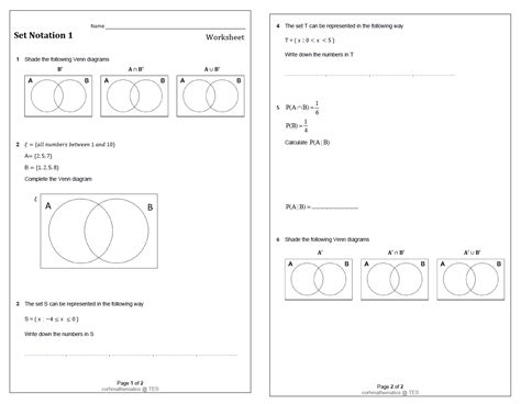 Set Notation worksheets | Teaching Resources