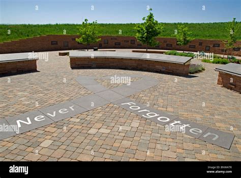 Entrance to Columbine High School Memorial showing the words, "never ...