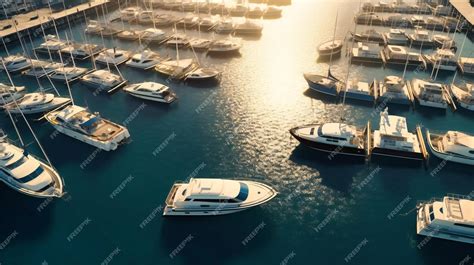 Premium AI Image | Aerial view of a harbor with boats in the background ...