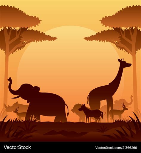 African safari animals silhouette background Vector Image