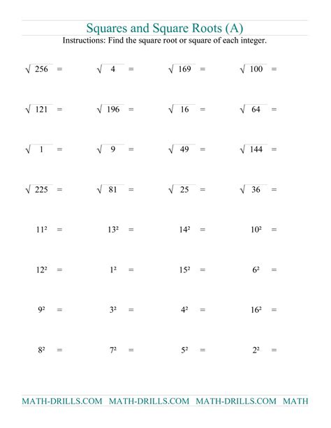 Simple Square Root Worksheets