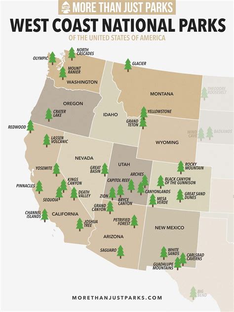 West Coast National Parks Map