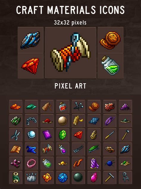 RPG Crafting Material Icons Pixel Art - CraftPix.net | Pixel art, Pixel ...