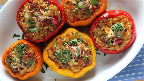 Baked stuffed capsicums | OverSixty | Fodmap recipes, Stuffed peppers ...