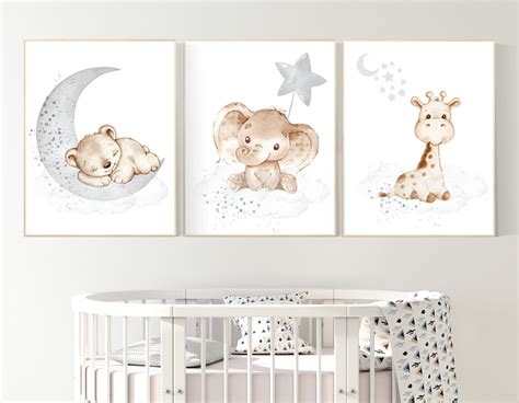 Nursery wall art animals, gray nursery, gender neutral nursery, neutral ...