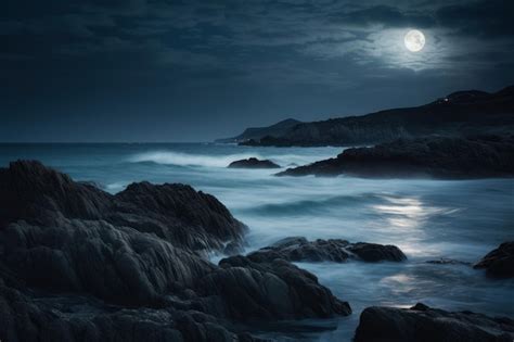 Premium Photo | A full moon over the sea