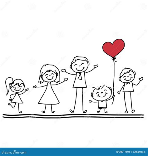 Hand Drawing Cartoon Happy Family Stock Illustration - Image: 38317601