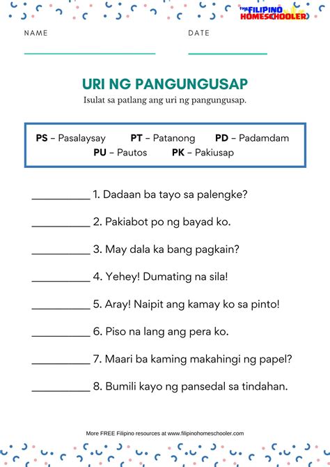 Uri ng Pangungusap Worksheets — The Filipino Homeschooler