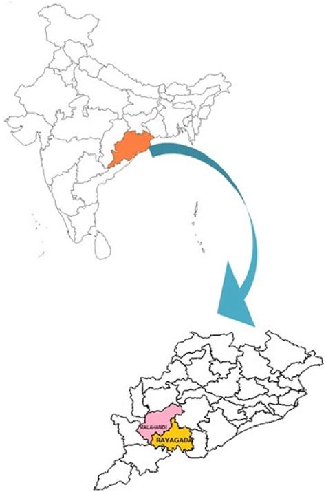 Map showing Kalahandi and Rayagada districts (study area) in Odisha ...