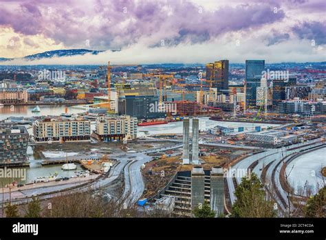 Oslo Norway, city skyline at business district and Barcode Project ...