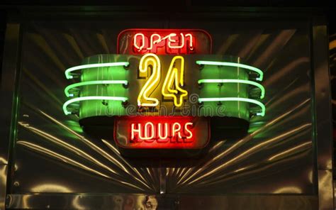 Neon Open 24 Hours Sign stock image. Image of bright - 11129027