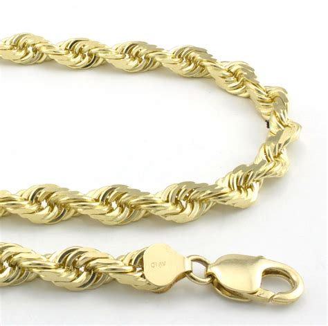 14K Yellow Gold Solid Rope Chain Necklace Bracelet 1mm-10mm Mens Women ...