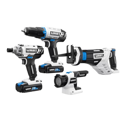 HART 20-Volt Cordless 4-Tool Combo Kit (2) 1.5Ah Lithium-Ion Batteries ...