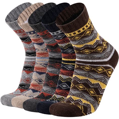 EALLCO Men's Insulated Wool Socks, Winter Warm Thick Cozy Knit, 5 Pairs ...