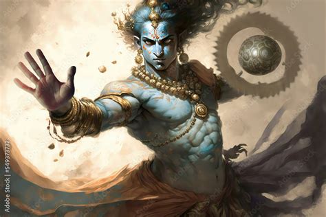 AI generated image of Hindu God Krishna in a war against evil Stock ...