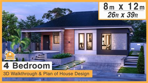 Modern Bungalow | 4 Bedroom House Design | 8 by 12 meters (26x 39ft) 97 ...