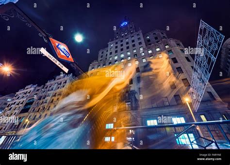 Gran Via street at night. Madrid. Spain Stock Photo - Alamy