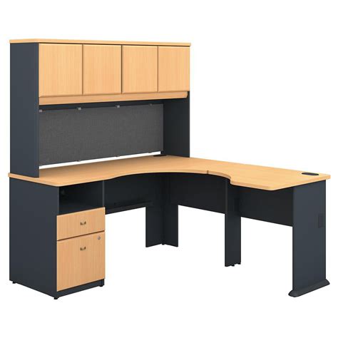 Series A 60W x 65D L Shaped Desk with Hutch and 2 Drawer Pedestal ...