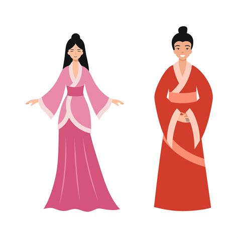 Asian family. Man and woman oriental appearance. Traditional clothing ...