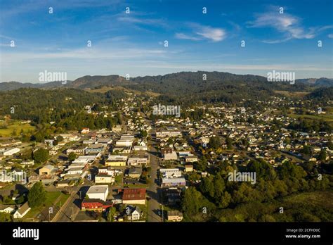 Aerial of small town Myrtle Point in Southern Oregon Stock Photo - Alamy