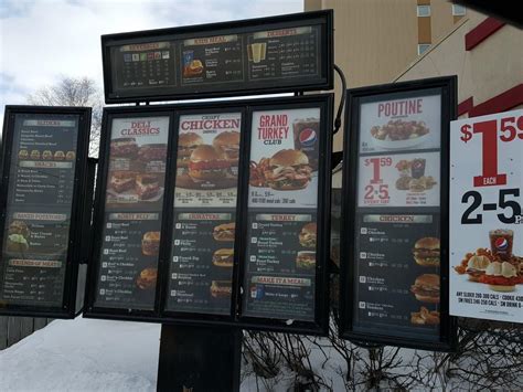 Menu at Arby's fast food, Thunder Bay, 854 Red River Rd