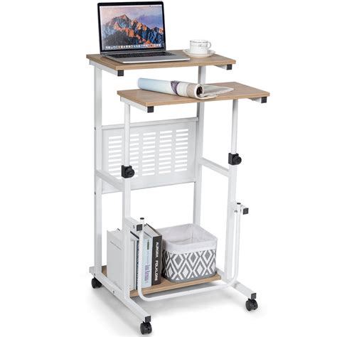 Costway Height Adjustable Computer Standing Desk w/wheels &Footrest ...