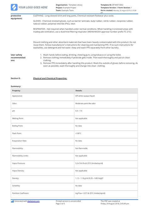 Example of Material Safety Data Sheet (MSDS) - Free and customisable