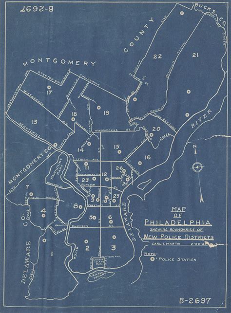 Map of Philadelphia Showing Boundaries of New Police Districts, 1925 ...