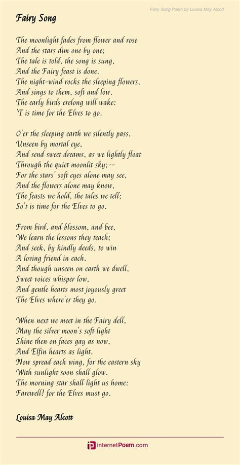 Fairy Song Poem by Louisa May Alcott | Poems, Happy poems, Songs