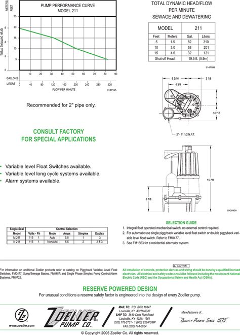 3698 1 Zoeller 211 Brochure Fm1784 Catalog Sheet User Manual