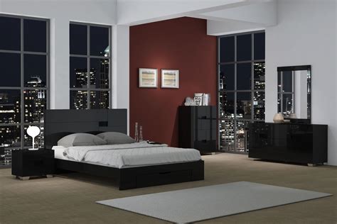 Aria Bedroom Set in Black Finish with Platform Storage Bed