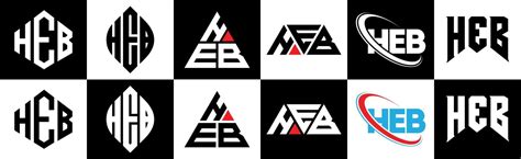 HEB letter logo design in six style. HEB polygon, circle, triangle ...