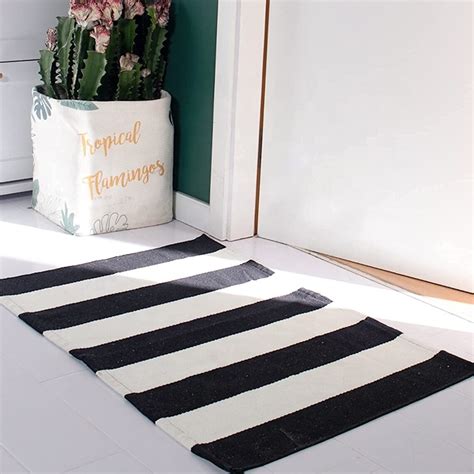 Black and White Striped Outdoor Rug Cotton Woven Rugs for - Etsy