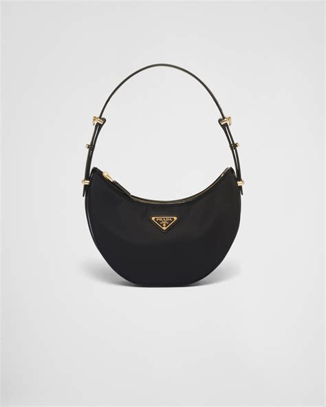 Black Prada Arqué Re-nylon And Brushed Leather Shoulder Bag | PRADA