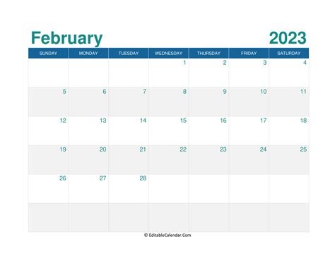 Editable Word Calendar February 2023 Template - IMAGESEE