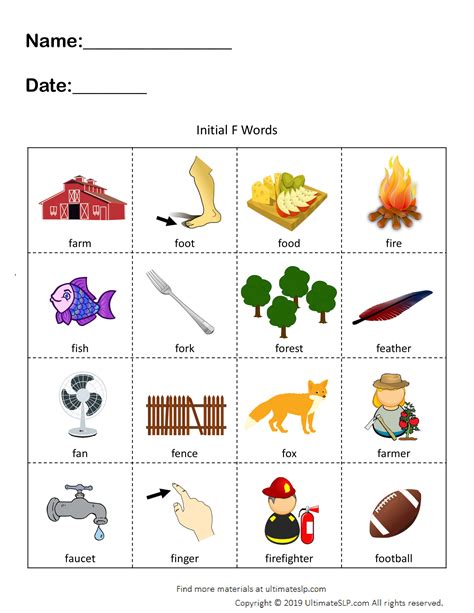 Initial F Words Worksheet - Ultimate SLP