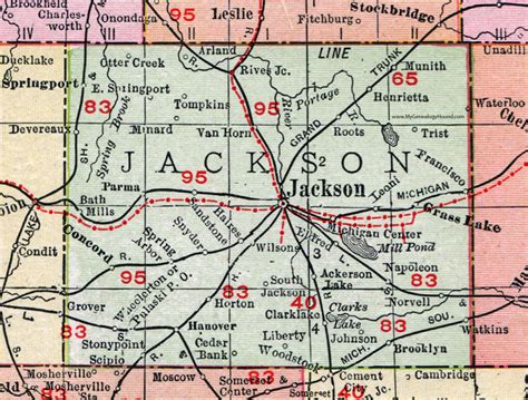 Jackson County, Michigan, 1911, Map, Rand McNally, Michigan Center ...