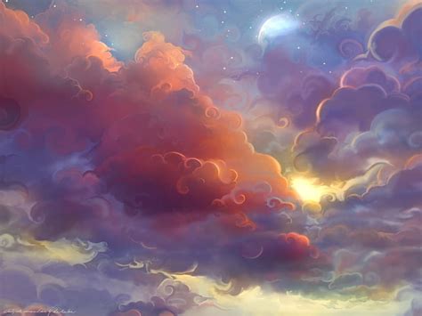 HD wallpaper: cloudy sky wallpaper, artwork, clouds, anime, colorful ...