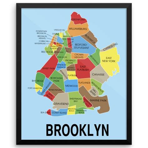 Brooklyn Map Wall Art Print, Brooklyn City Neighborhood Map, Brooklyn ...