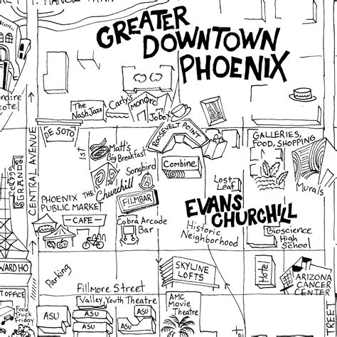 Map of Downtown Phoenix by Jen Urso - Steady Hand Maps